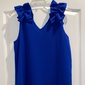 Blue ruffle sleeve tank top